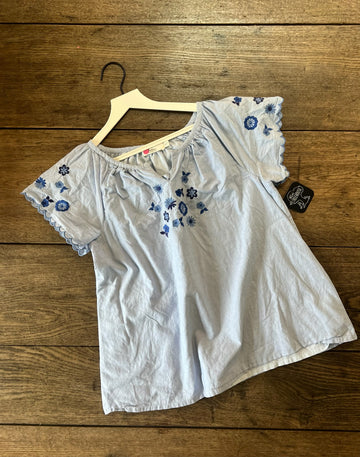 Mini Boden Blue Embroidered Top