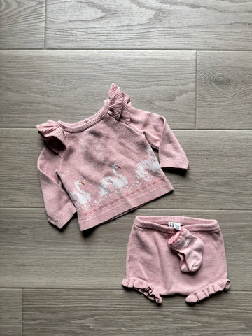Janie & Jack Pink Swan Knit Set