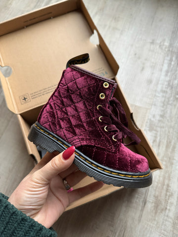 Dr Marten Burgundy Velvet Boots