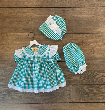 Vintage Green Checkered Dress Set