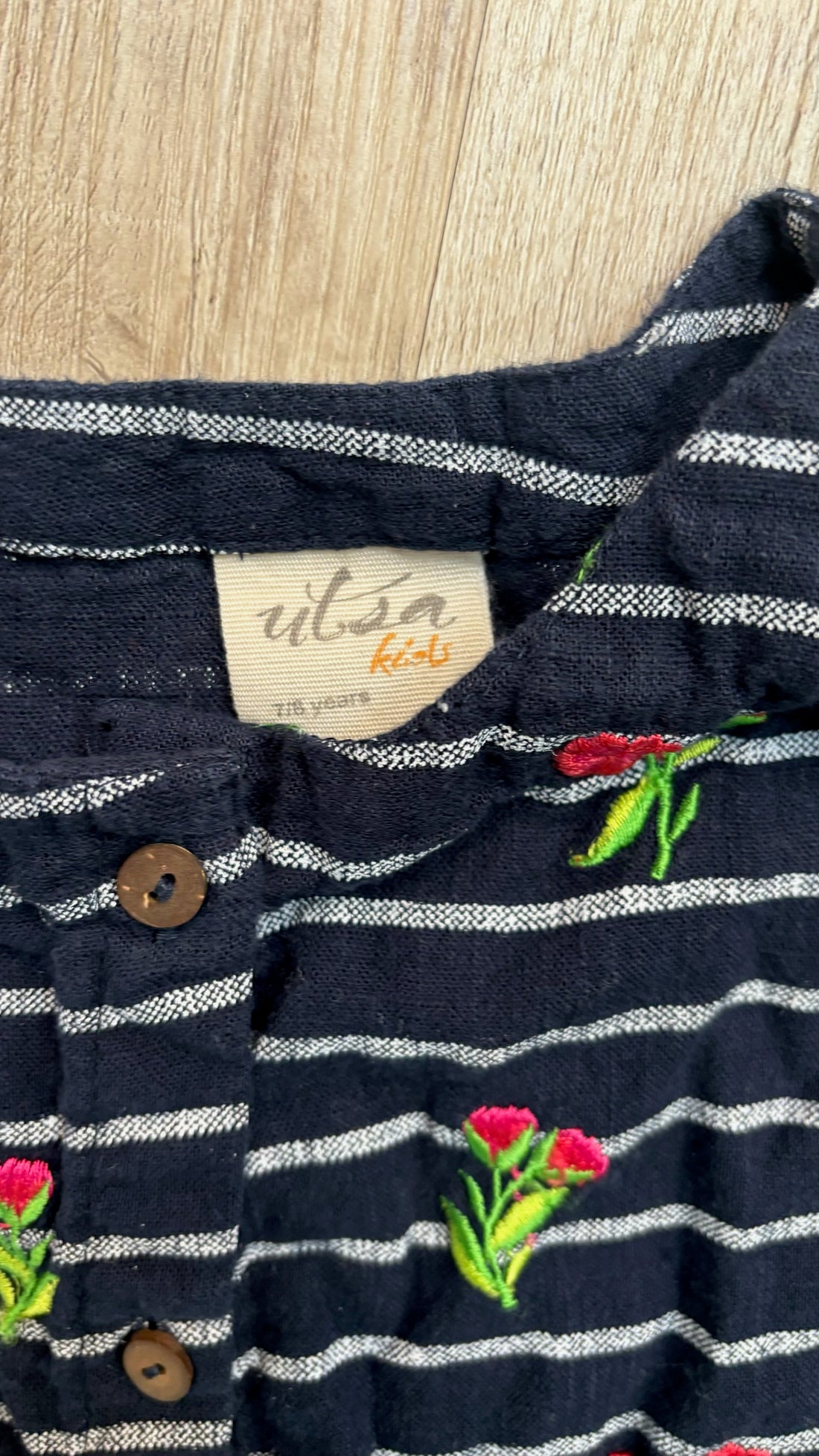 Utsa Navy Floral Striped Dress