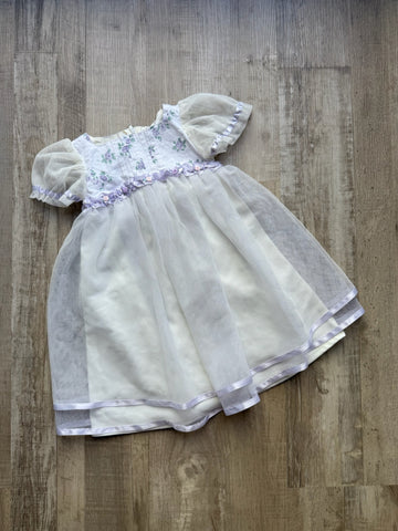 Jenny Annie Vintage White Dress w/ Purple Flowers