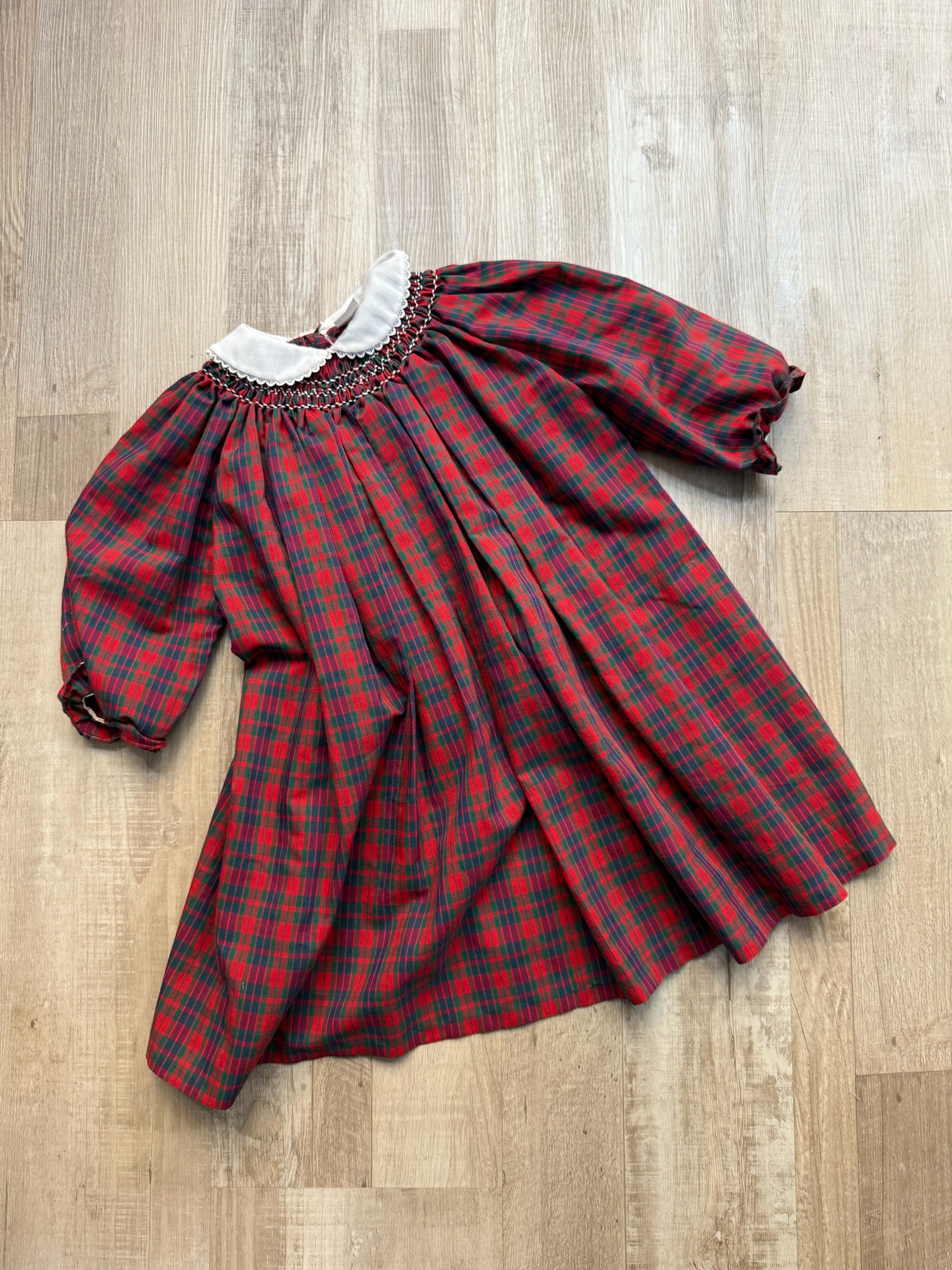 Vintage Red Plaid Smocked Dress