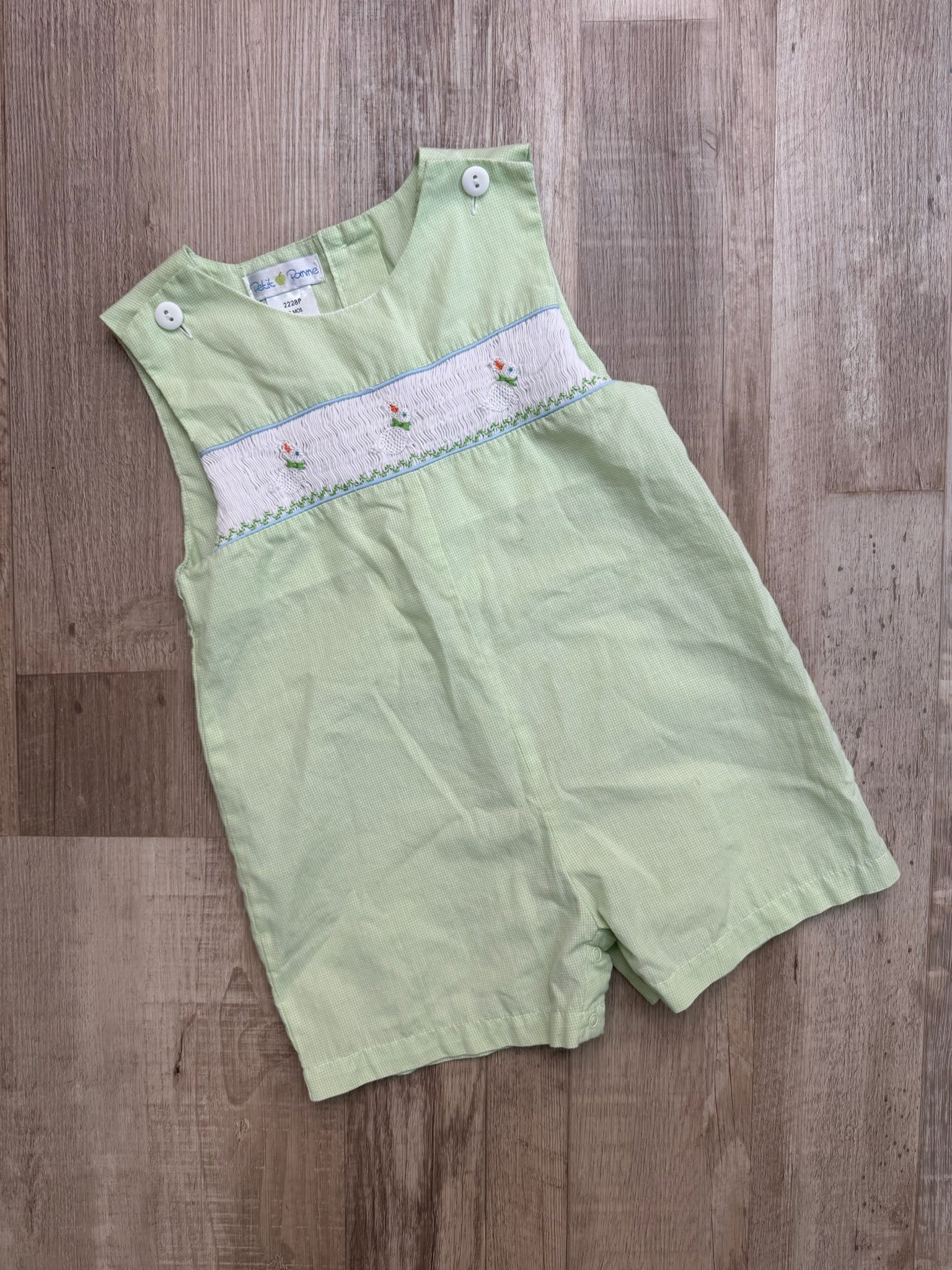 Petit Pomme Green Smocked Romper