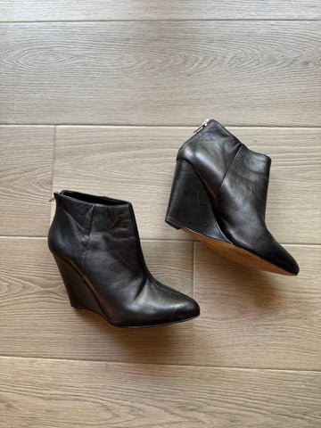 Ava & Aiden Black Leather Wedge Booties