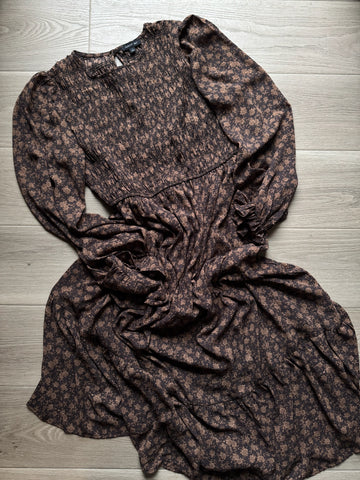 August Sky Brown Floral Maxi Dress
