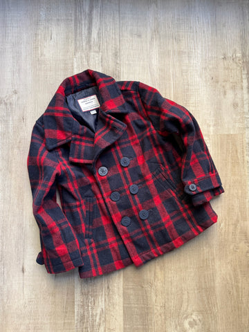 Janie & Jack Red & Navy Plaid Wool Coat