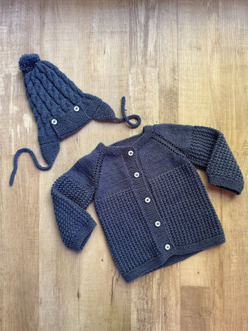 Handmade Navy Knit Cardigan & Hat