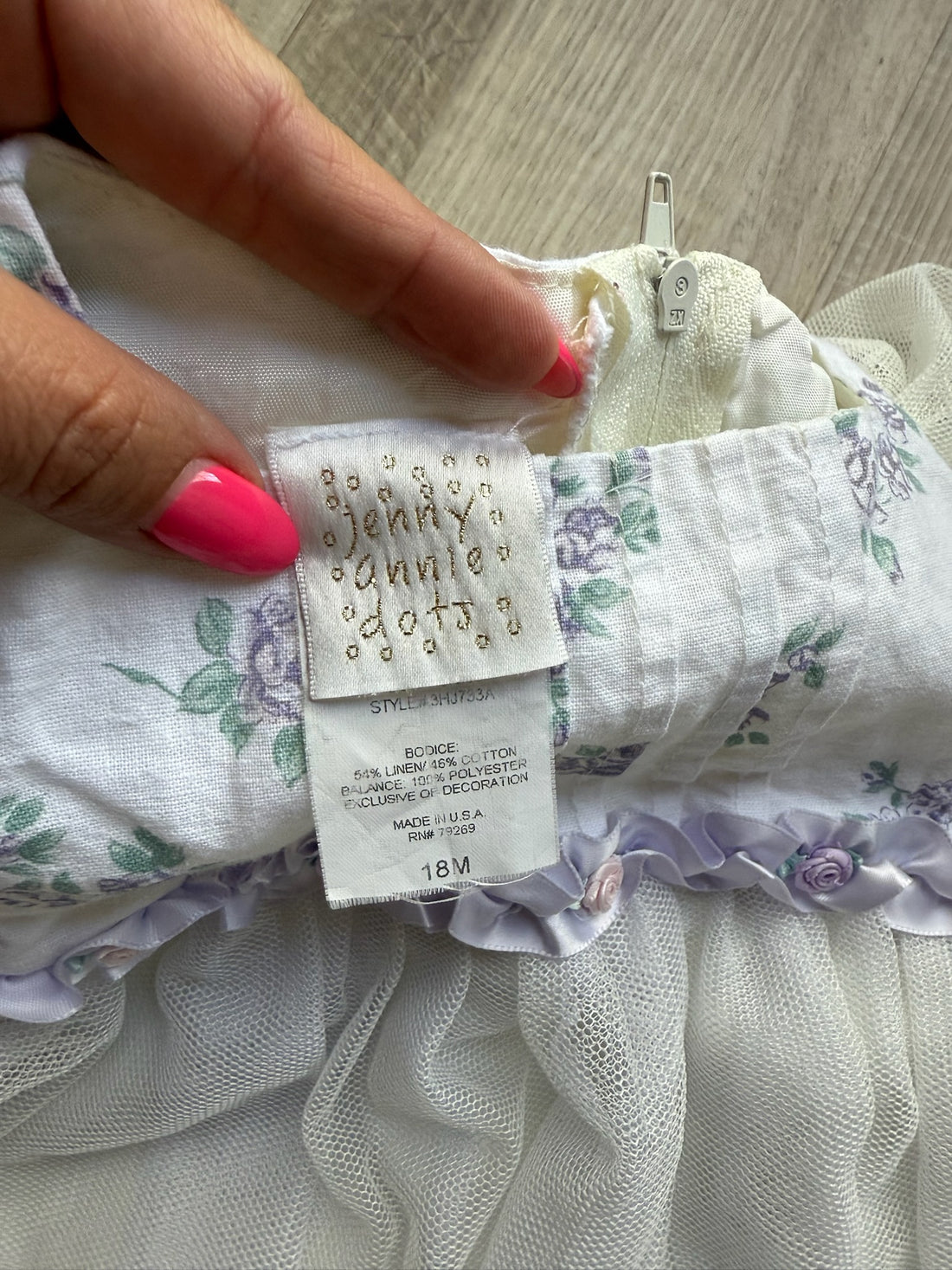 Jenny Annie Vintage White Dress w/ Purple Flowers