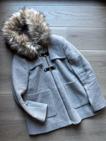 Zara Grey Fur Wool Coat