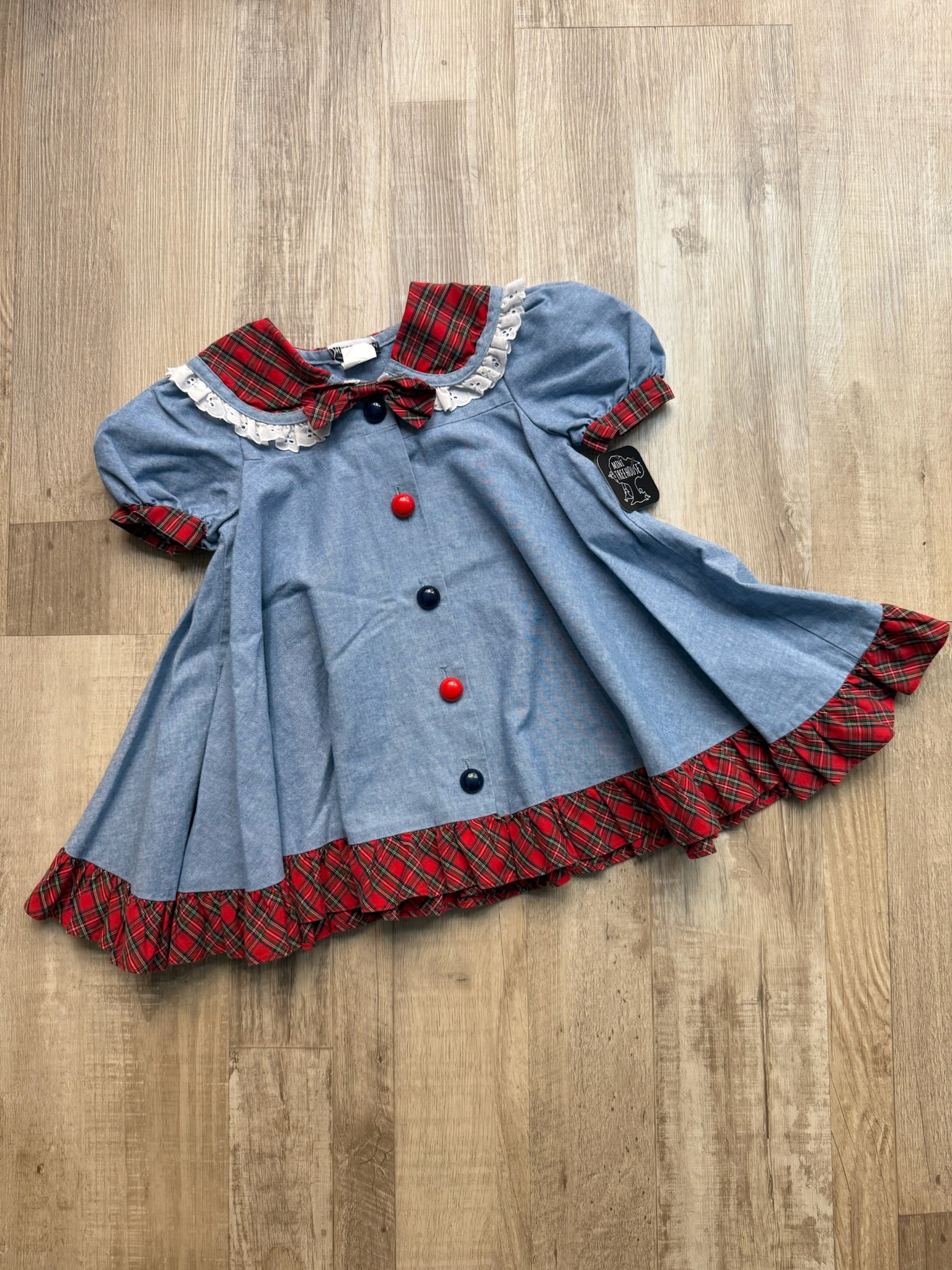 Vintage Chambray Dress w/ Plaid Trim