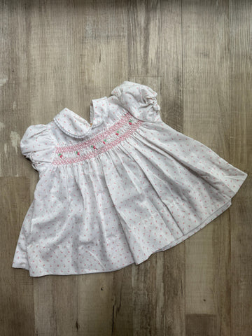 Vintage White Pink Floral Smocked Dress