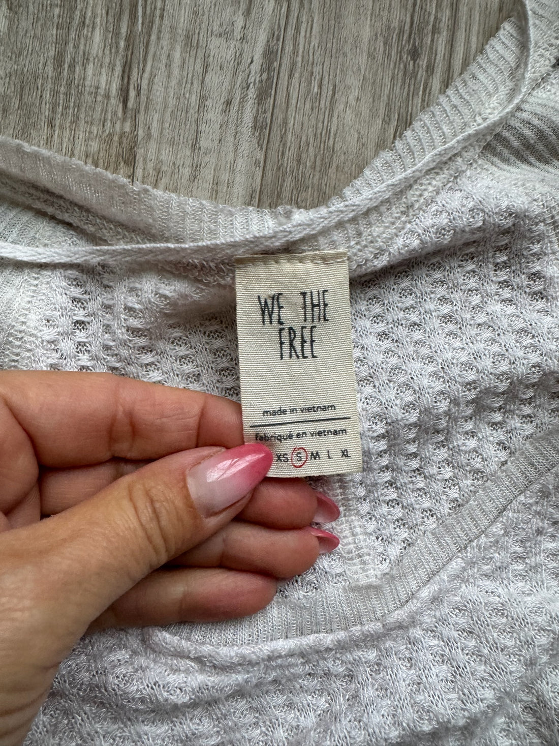 Free People White Waffle Knit Long Sleeve Shirt