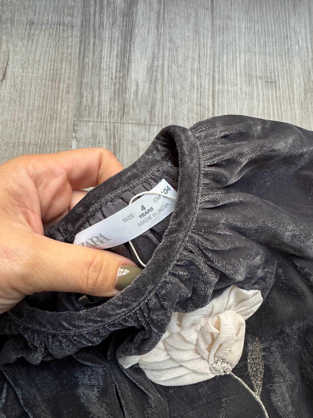 Zara Velour Grey Floral Dress - NEW