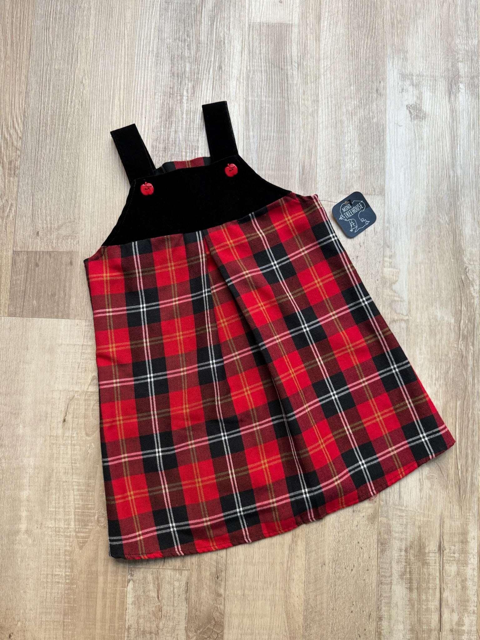 Vintage Red Plaid Apple Button Dress