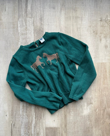 Janie & Jack Green Horse Sweater