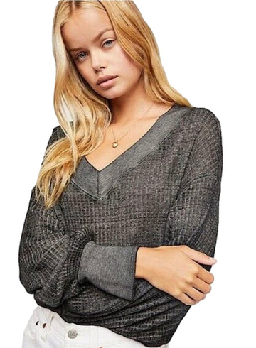 Free People Grey Waffle Knit Top