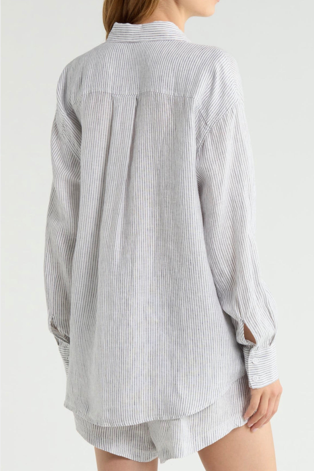 Left On Friday Navy Linen Button Down