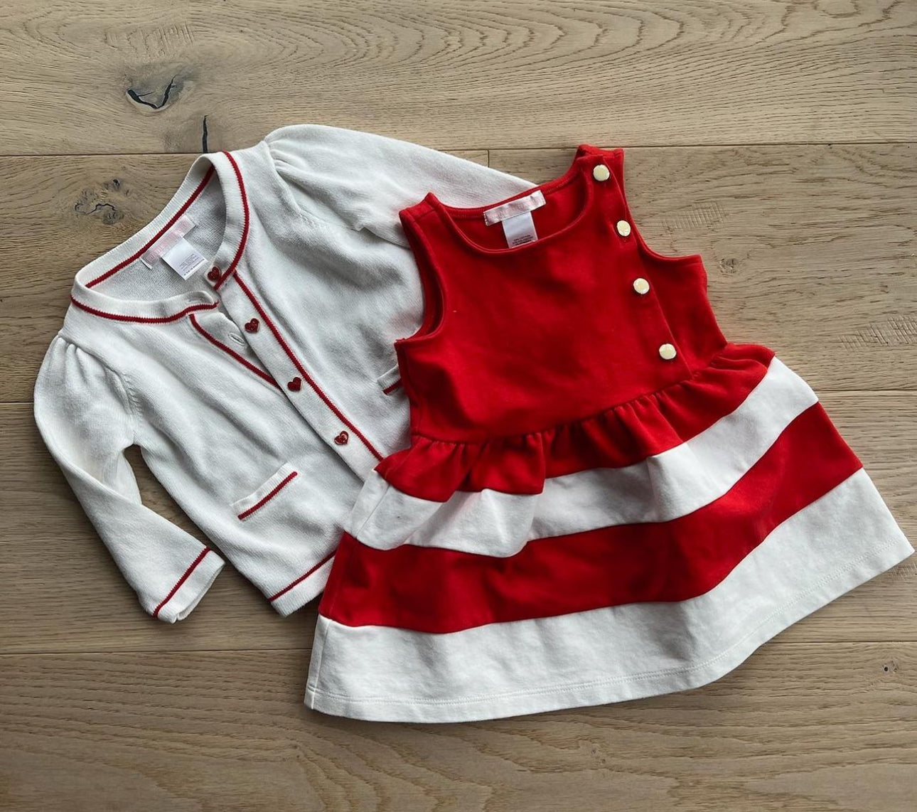 Janie & Jack Red and White Dress w/ Cardigan