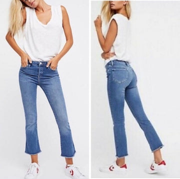 Free People Crop Frayed Hem Jeans