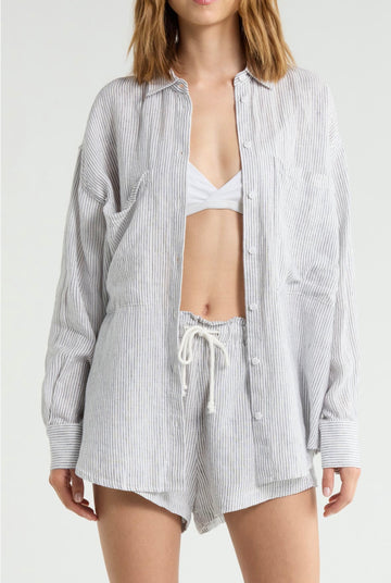 Left On Friday Navy Linen Button Down