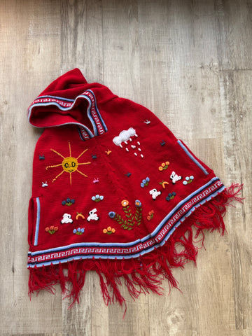 HandKnit Poncho Red