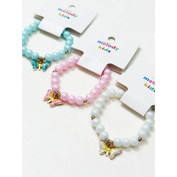 Kids Butterfly Pendant Mix Bead Stretch Bracelet