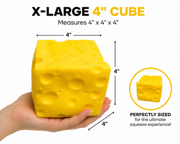 X-Large 4" Cheese Cube Squishy – Rubber Stress Toy with Soft Filling MSS8
