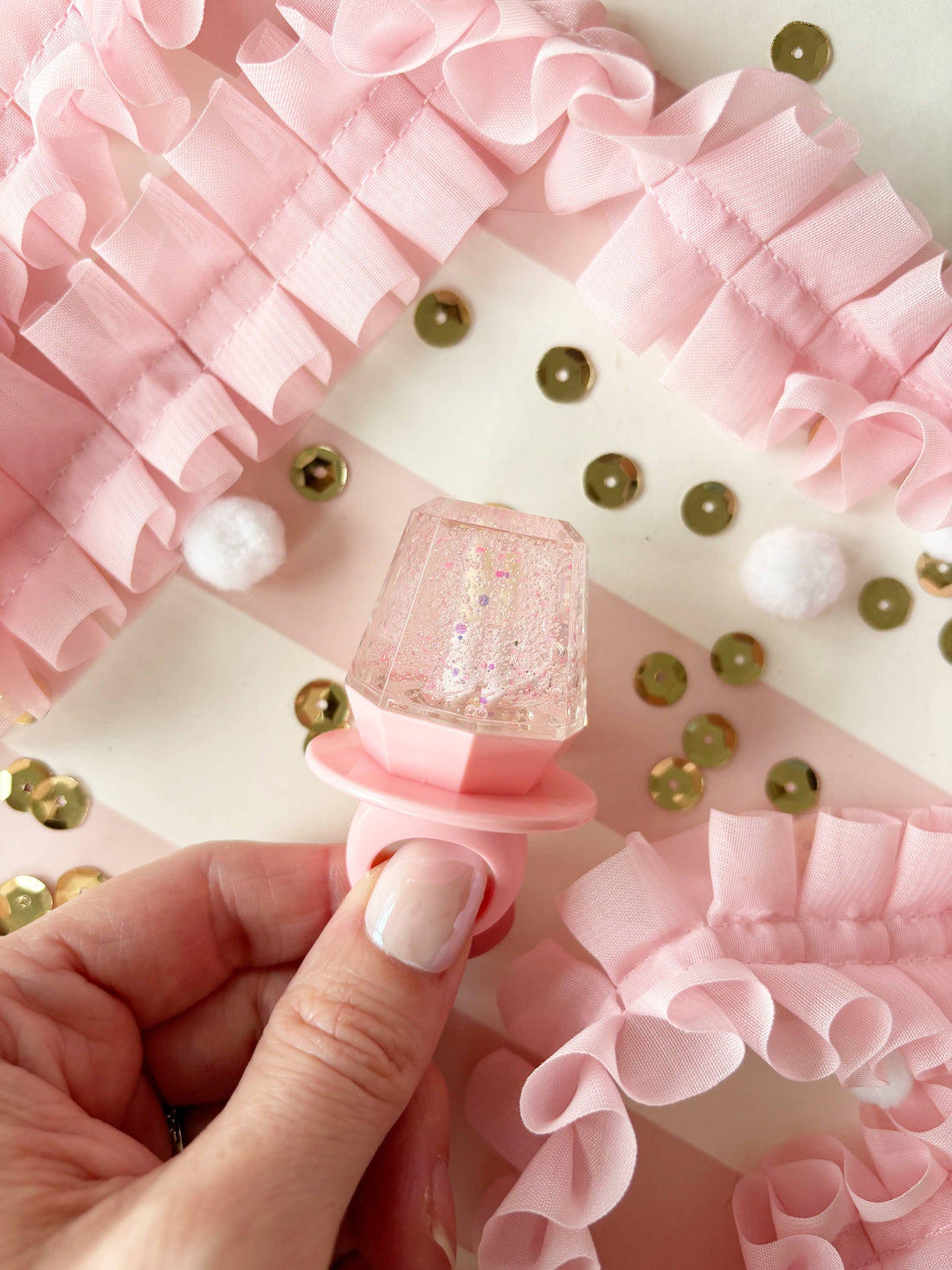 Neon Pop Pink Sparkle Ring Pop Lip Gloss