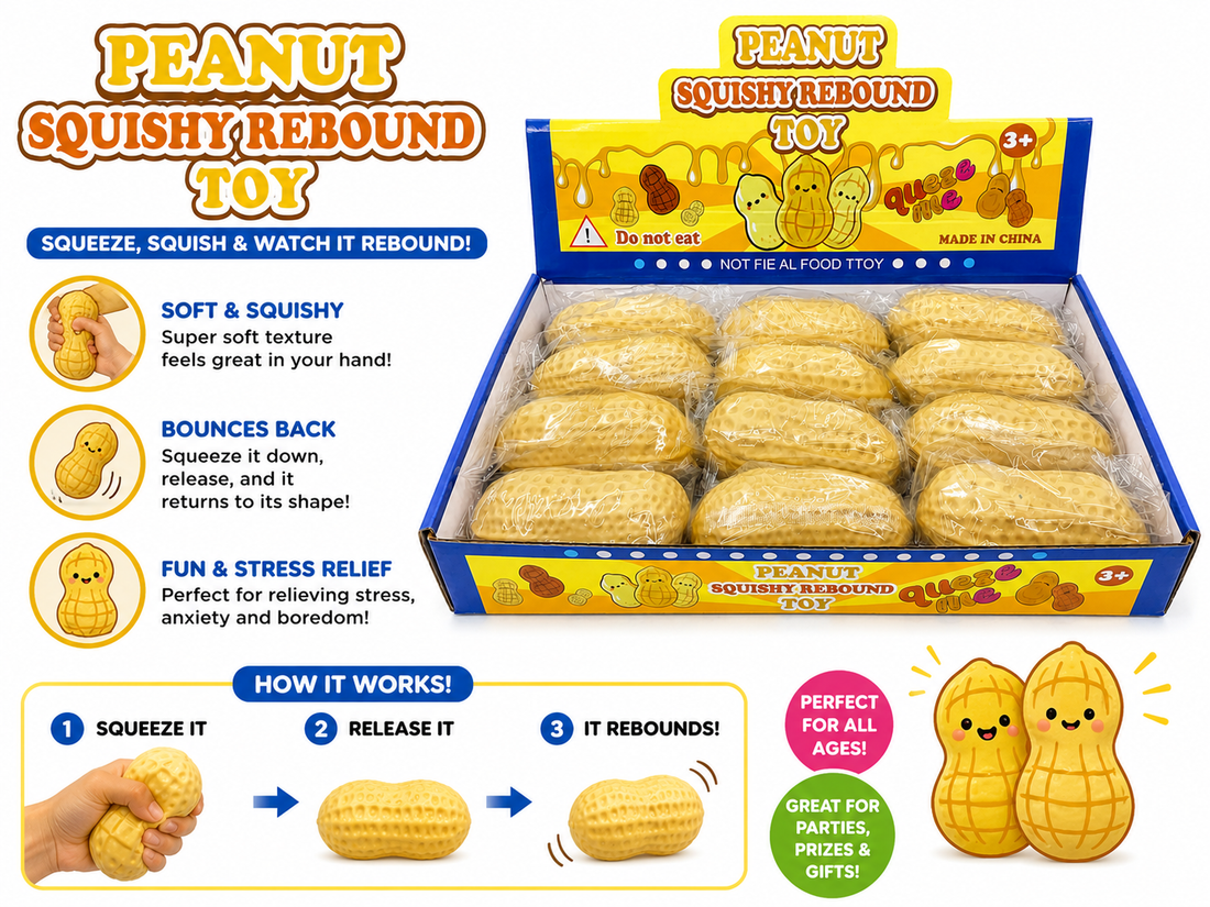 Ultra Squishy Peanut Stress Toy – 12 Piece Display MSDS2